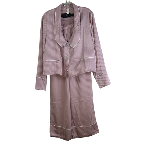 NAP The Lazy Cat Pajama Set Loungewear Vivid Pink SZ S Crop Top Wide Leg Silky - Picture 2 of 16